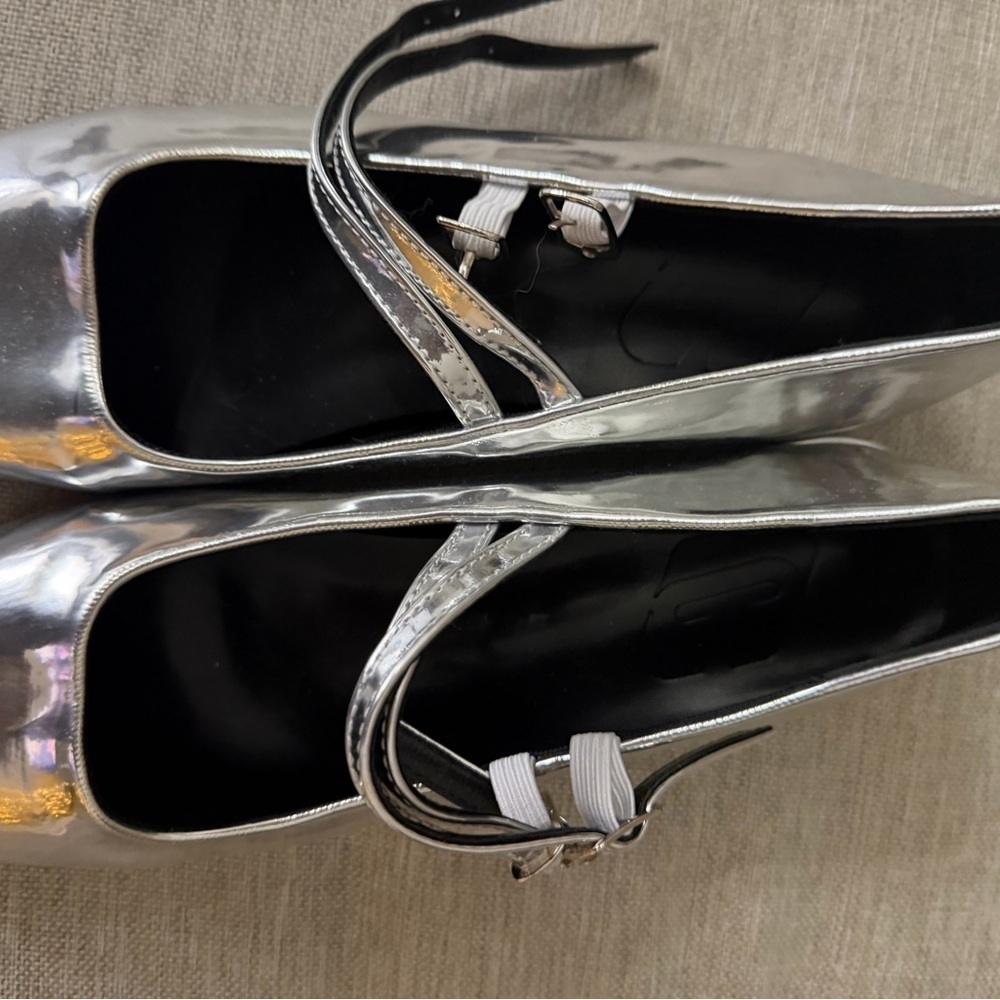 Silver Women's Shoes ballet strappy low heel - Picture 4 of 5
